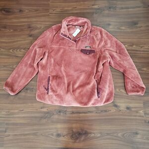 New Women's 3X L.L. Bean High-Pile Fleece Pullover Jacket Rose / Port